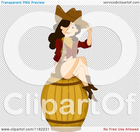 Cartoon Of A Sexy Pinup Cowgirl Sitting On A Barrel Royalty Free Vector Clipart By Bnp Design