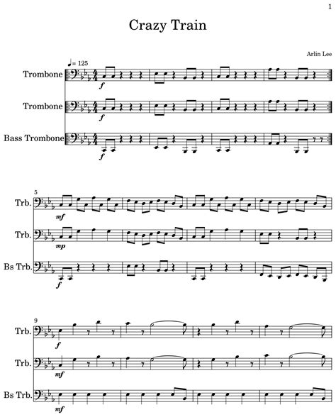 Crazy Train Sheet Music For Trombone