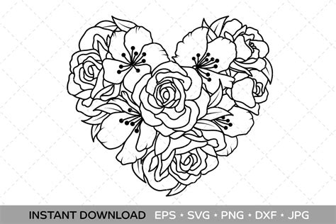 Flower Heart Outline Graphic by wowowDesigns · Creative Fabrica