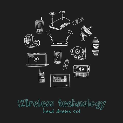 Premium Vector Wireless Technology Hand Drawn Doodle Set