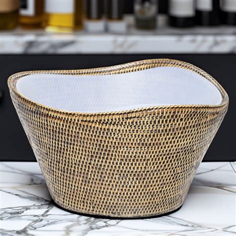 Rattan Island Round Cheese Tray With Handles And Glass Insert Direct