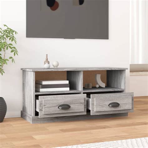 Meuble TV sonoma gris 93x35 5x45 cm bois d ingénierie Pwshymi