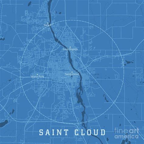 Saint Cloud Mn City Vector Road Map Blue Text Digital Art By Frank