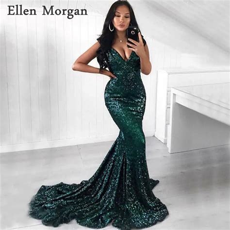 Dark Green Long Mermaid Prom Dresses for African Black Girls Vestido De ...