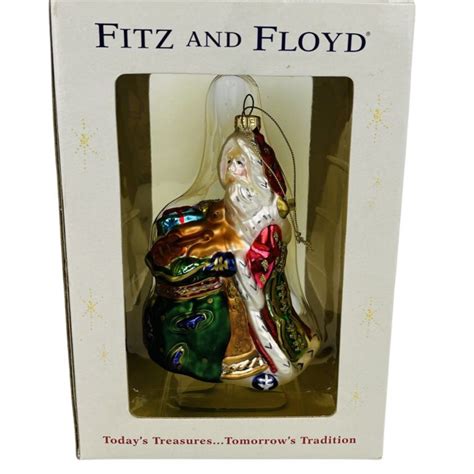 Fitz And Floyd Glass Ornament Florentine Santa Claus Christmas Santa With Toy Bag Holiday