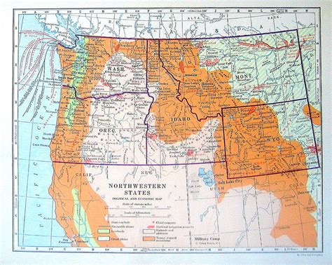 1920 Map Of Us States Northwestern States Political And