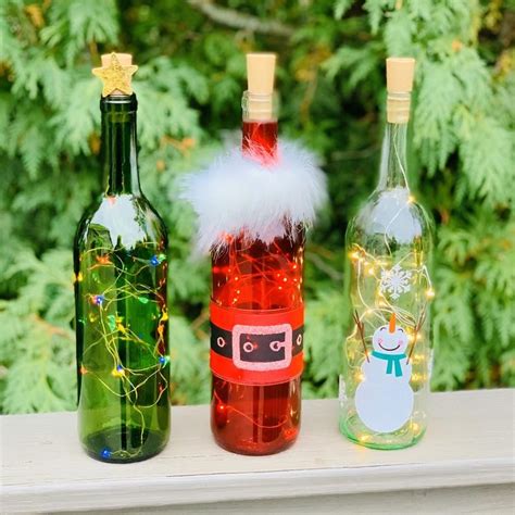 Christmas Wine Bottles With Fairy String Lights Christmas Decoration