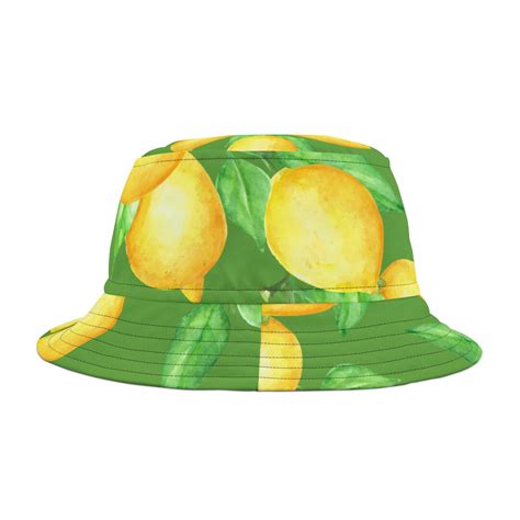 Bucket Hat Green With Lemons Fun Fashion Hat Ladies Mens Kids Hat