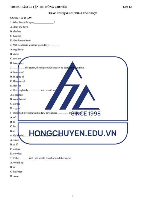 200caunguphap Luyện Tập Ngữ Pháp TrẮc NghiỆm NgỮ PhÁp TỔng HỢp Choose A Or B C D 1 What