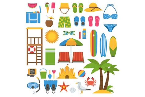 夏日海滩主题图标和元素设计素材集 Summer Beach Icons And Elements Set 设计小咖