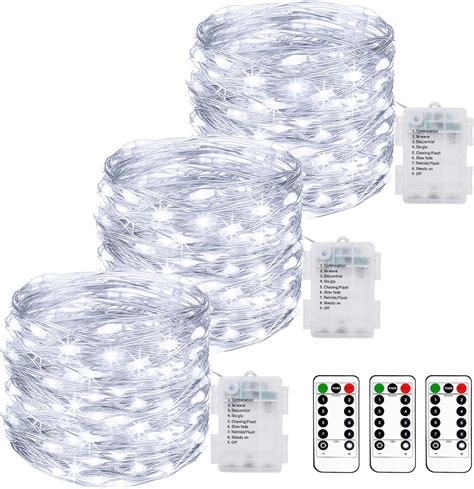 3 Stück LED Lichterkette Batterie mit Fernbedienung 10M 100LED