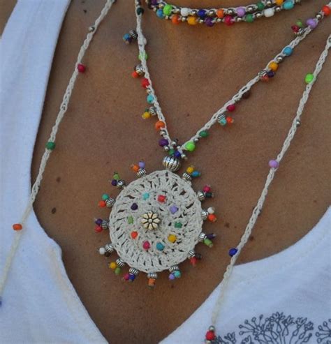 Bianco Tribale Mandala Uncinetto Collana Boho Collana Di Etsy Italia