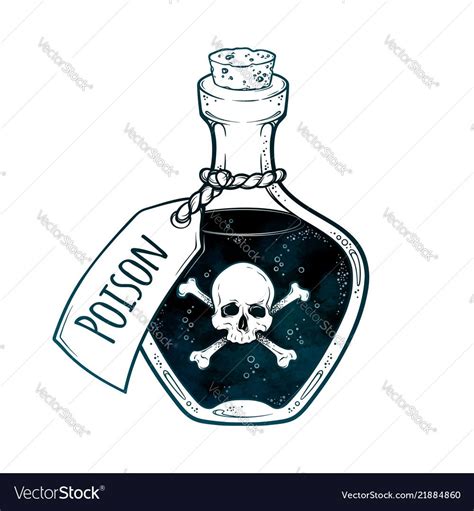 Poison In Bottle Line Art And Dot Work Hand Drawn Vector Illustration