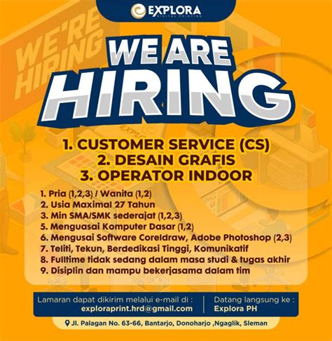 Lowongan Kerja Customer Service Cs Desain Grafis Operator Indoor