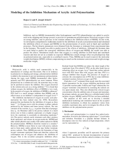 (PDF) Modeling of the Inhibition Mechanism of Acrylic Acid ...