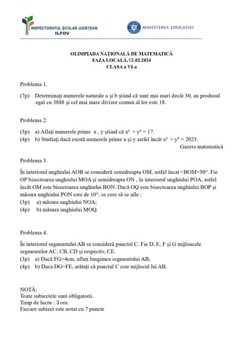 Olimpiada De Matematică 2024 Subiectele De La Etapa Locală Pentru