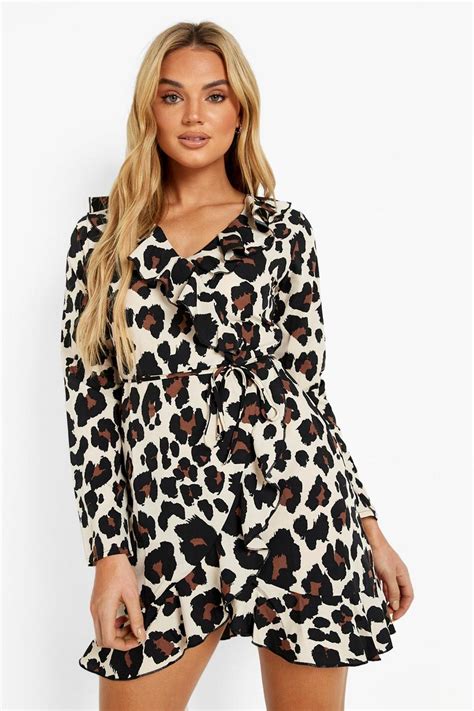 Woven Leopard Print Ruffle Tea Dress Boohoo Uk