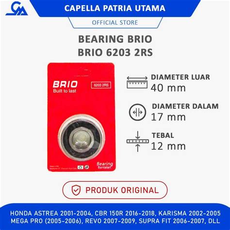 Jual BEARING BRIO 6203 2RS CBR 150R MEGA PRO TIGER SUPRA FIT ASTREA