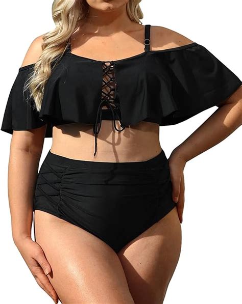 Amazon Daci Women Plus Size Bikini Sets High Waisted Ruffle Tummy