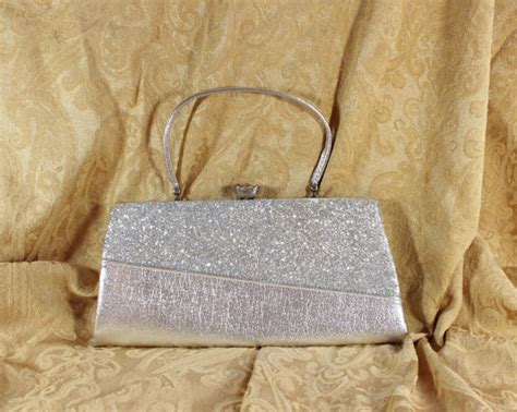 Silver Metallic And Glitter Clutch Purse Vintage Handbag Convertible