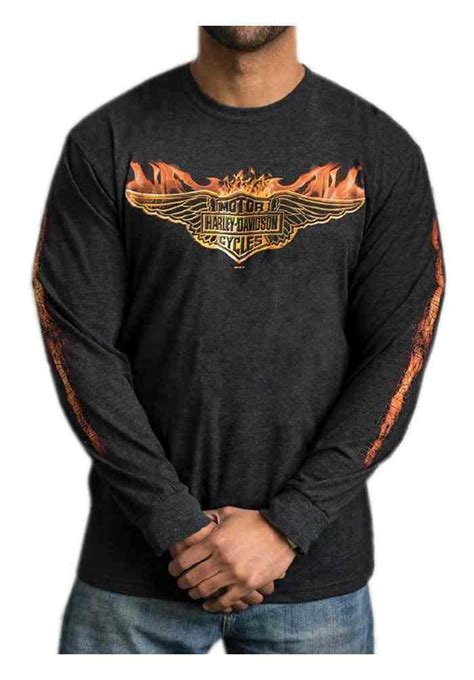 Harley Davidson Men S Burning Winged B S Long Sleeve Shirt Vintage