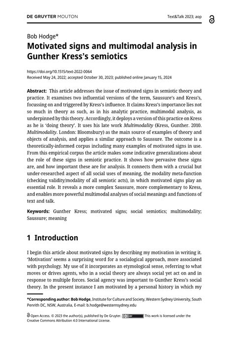 Pdf Motivated Signs And Multimodal Analysis In Gunther Kresss Semiotics