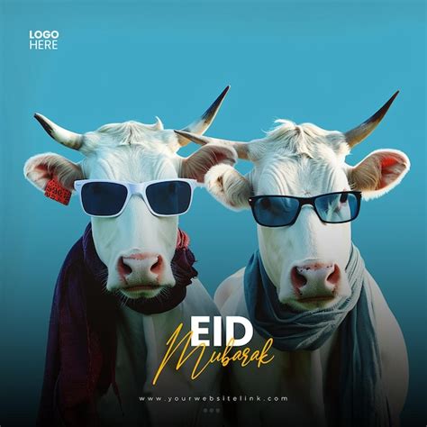 Premium Psd Eid Al Adha Mubarak Islamic Festival Two Cow Social Media