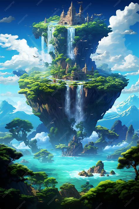 Premium Ai Image Floating Islands Soar Above A Breathtaking Landscape