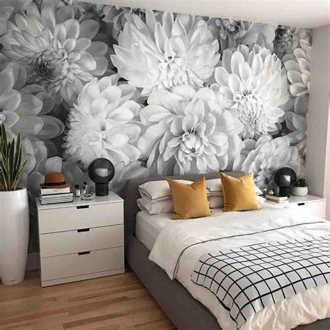 Murale En Papier Peint Fleurs De Dahlia Noir Et Blanc Muralunique