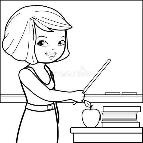 Teacher Teaching in the Classroom. Vector Black and White Coloring Page ...