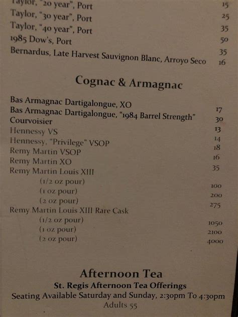 Menu at St. Regis Bar, Atlanta