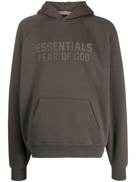 Fear Of God Essentials Essentials Logo Print Hoodie Green Farfetch Au