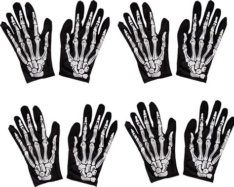 Halloween Skeleton Hand Gloves 4 Pair Finger Bone Print