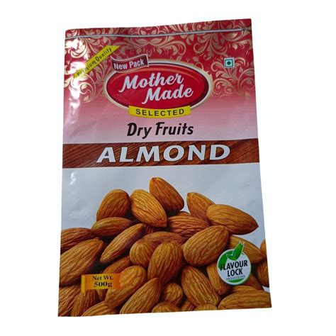 Printed Glossy Gm Ldpe Almond Packaging Pouch Heat Sealed Capacity