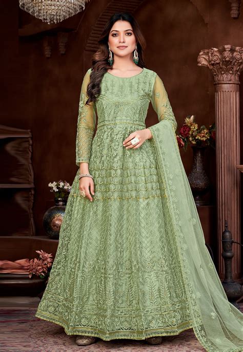 Light Green Net Long Anarkali Suit 259800