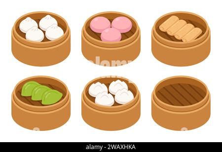 Cute Cartoon Dim Sum Traditional Chinese Dumplings With Smiling Faces