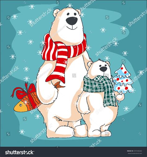 Greeting Christmas Card Polar Bears Presents Stock Vector Royalty Free