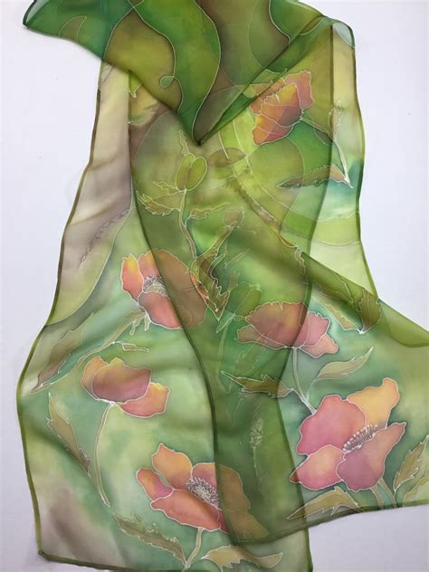 Silk Scarf Hand Painted Scarf For Women Poppies Scarf Pure Etsy UK