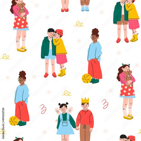 Set of playful preteen children in trendy casual clothes. Group of cool kids are standing ...