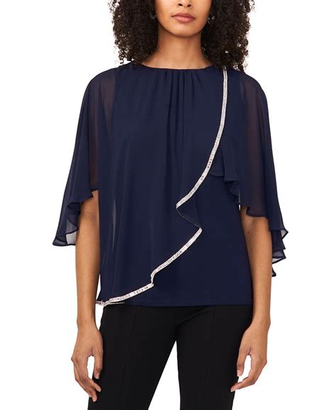 Msk Womens Asymmetric Embellished Chiffon Overlay Top Macys