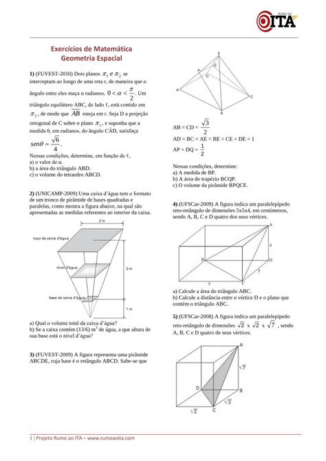 Pdf Exerc Cios De Matem Tica Geometria Espacial Rumo Ao Ita Pdf