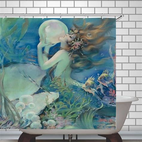 Mermaid Shower Curtain Mermaids Ocean Themed Bath Decor Etsy