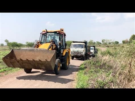 Jcb Backhoe With Two Tata Trucks Going For Pond Making Jcb