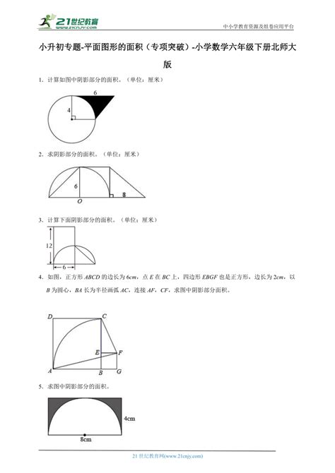 小升初专题 平面图形的面积（专项突破） 小学数学六年级下册北师大版（含答案） 21世纪教育网