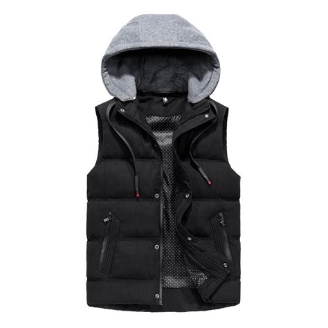 Mens Winter Sleeveless Patchwork Hoodie Vests Male Warm Cotton College