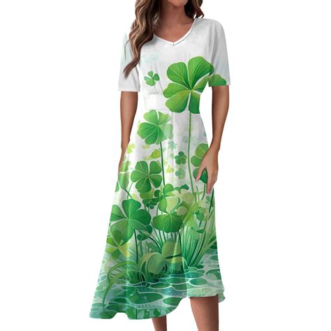 Dndkilg St Patricks Day Dress Women Lucky Shamrock Clover Green