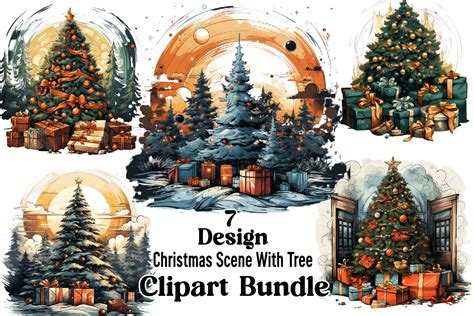 Christmas Scene with Tree Graphic by Bundle · Creative Fabrica