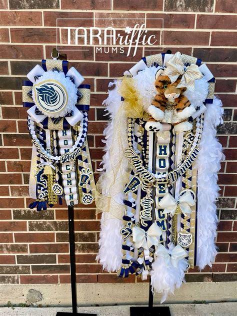 Navy White And Gold Tarariffic Double Homecoming Mum And Garter