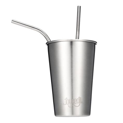 Stainless Steel Cups With Straw4 Pack 17oz500ml Stackable Pint Cup