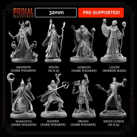 3d Printable 8 Miniatures 32mm Classic Rpg Game Wizards Bundle